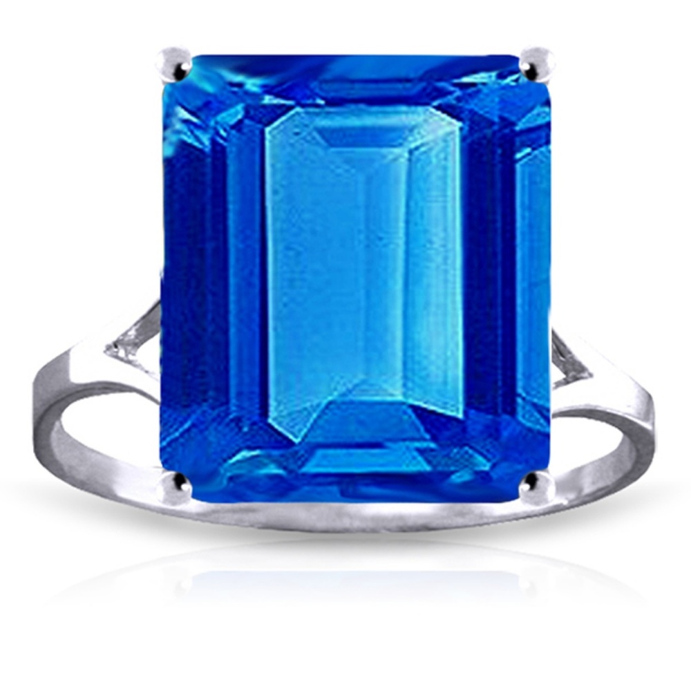 GOLD RING WITH NATURAL OCTAGON BLUE TOPAZ - Picture 2 of 4